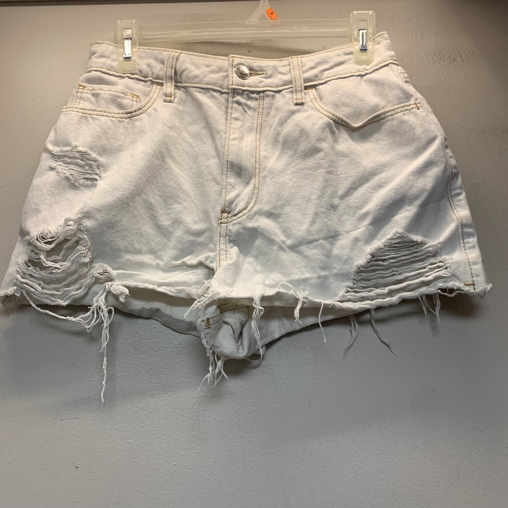 Hollister Denim Shorts Womens 5 W27 White Excellent Distressed Mom High Rise